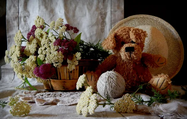 Picture toy, Flowers, bear, still life