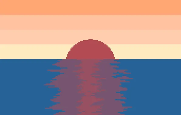 Picture sea, sunset, pixel art