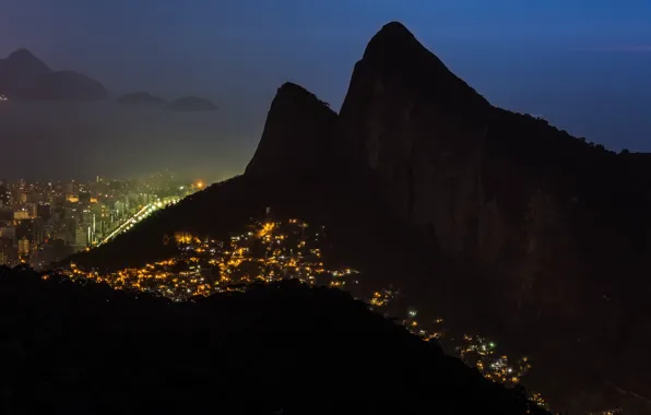 Picture mountains, night, the city, lights, panorama, Rio de Janeiro
