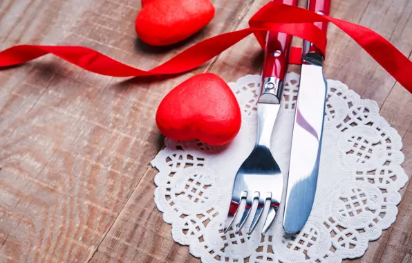 Picture knife, hearts, red, plug, romantic, hearts, Valentine's Day, candles