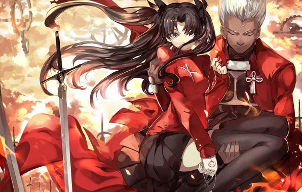 Picture anime, two, Rin, Archer, Fate / Stay Night