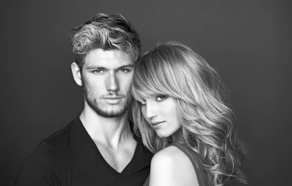 Picture actress, actor, black and white, celebrity, Dianna Agron, Alex Pettyfer