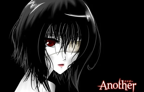 Picture void, hopelessness, loneliness, black background, red eyes, eye patch, other, Another, Misaki Mei