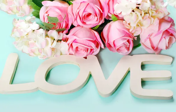 Picture roses, hearts, love, heart, wood, pink, flowers, romantic, petals, roses, pink roses, pastel