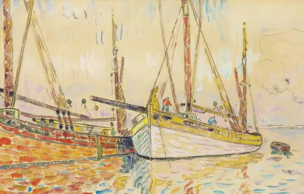 Picture figure, watercolor, Paul Signac, Sailing Boats in Port Louis