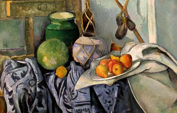 Picture lemon, apples, watermelon, pitcher, Paul Cezanne