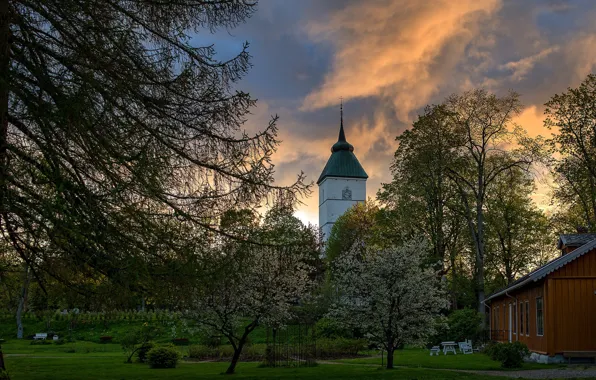 Picture spring, Norway, Church, Værnes church