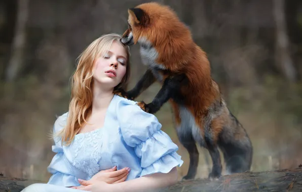 Picture girl, Fox, red, friends, Julia Kowalska, photographer Svetlana Nicotine