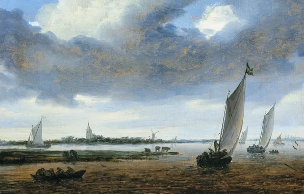 Picture landscape, boat, picture, sail, Salomon van Ruysdael, Solomon van Ruisdael, View of Beverwijk from Watermere