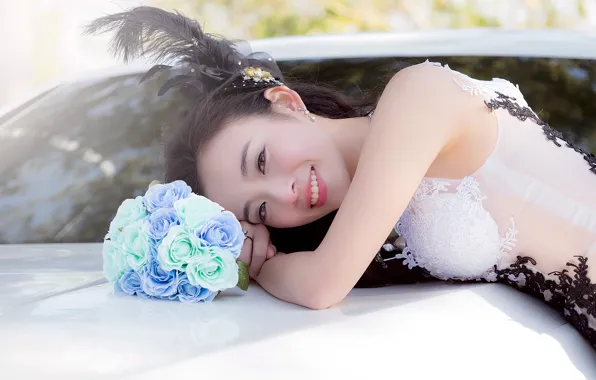 Picture Smile, Bouquet, Hairstyle, Makeup, The bride, Girl