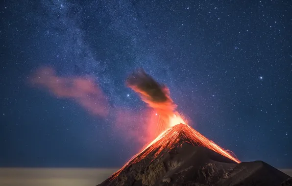 Picture the sky, stars, night, nature, mountain, the volcano