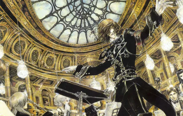 Picture concert, gloves, theatre, trinity blood, the dome, military uniform, musicians, chandeliers, orchestra, conductor, Trinity blood, …