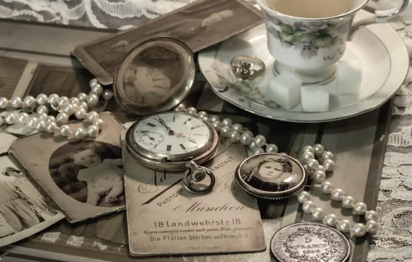 Picture watch, portrait, necklace, medallion, Cup, vintage, coin, letters