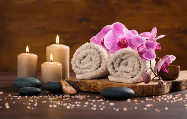 Picture flowers, towel, candles, Spa