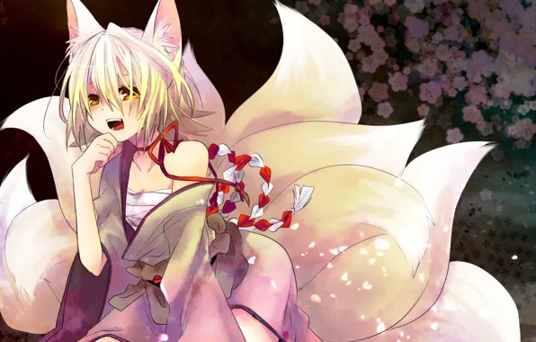 Picture girl, Fox, Vocaloid, Vocaloid, tails, Kagamine Rin