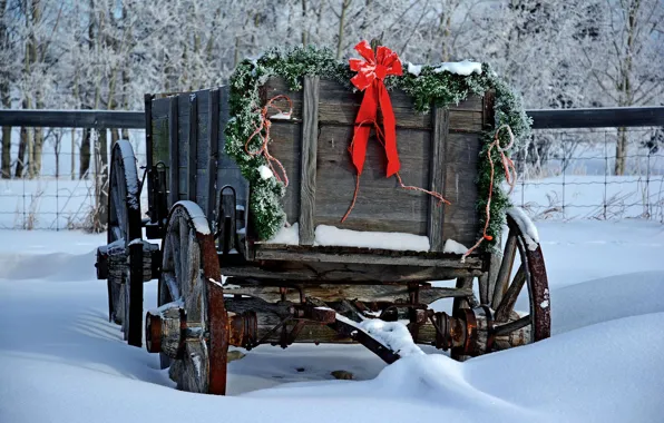 Picture Christmas, the snow, bow, cart