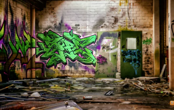 Picture wall, graffiti, hdr, abandoned building, ultra hd