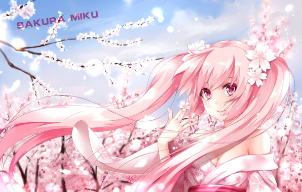 Picture girl, anime, Sakura, art, vocaloid, hatsune miku, sakura, mike