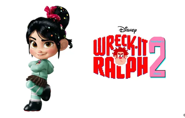 Picture cartoon, white background, character, Walt Disney, Walt Disney, Ralph, Vanellope, Ralph, Wreck-It Ralph 2