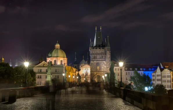 Picture night, lights, Prague, Czech Republic, Charles bridge