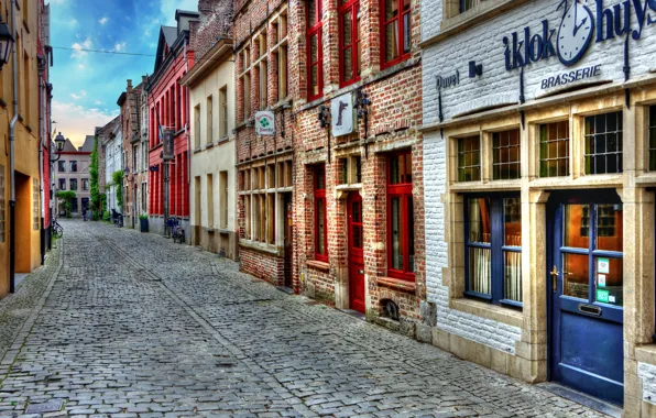 Picture street, building, HDR, Belgium, street, houses, Belgium, Ghent