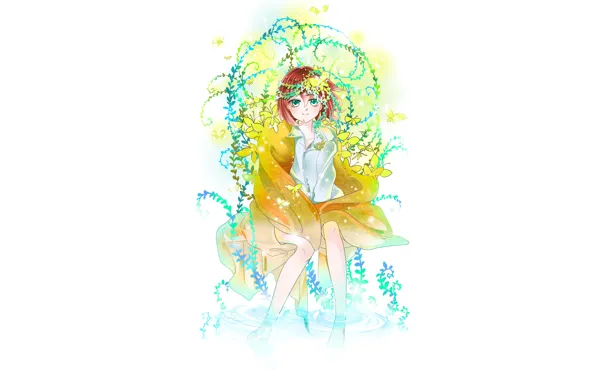 Picture girl, anime, art, white background, vine, Mahou Tsukai no Yome, Bride of the sorcerer, Hatori …