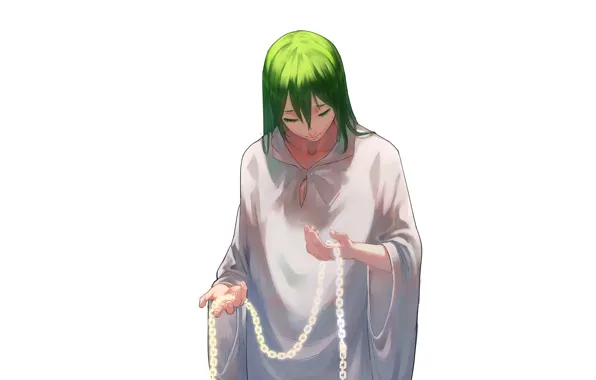 Picture anime, hands, art, chain, green hair, Fate/Grand Order, Enkidu