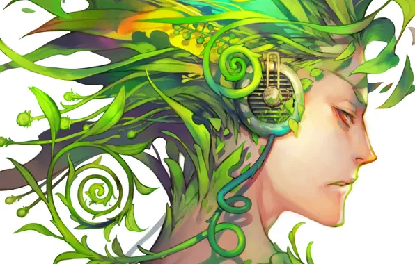 Picture anime, art, profile, guy, green hair