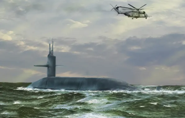 Picture sea, wave, helicopter, hike, submarine