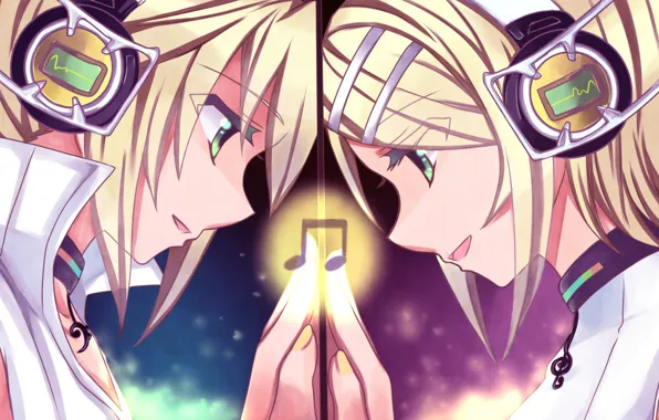 Picture girl, romance, guy, two, Vocaloid, Vocaloid, Kagamine Len, Kagamine Rin