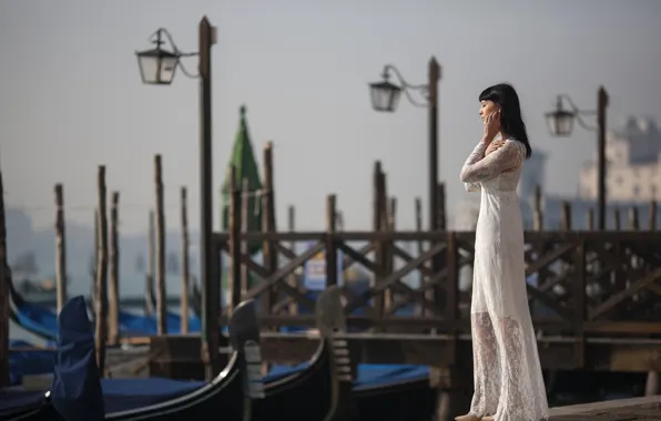 Picture girl, mood, Marina, dress, lights, Italy, Venice, gondola, Silvia Dal Maso