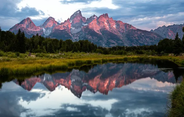 Picture mountains, lake, reflection, national Park, Grand Teton, Grand Teton National Park