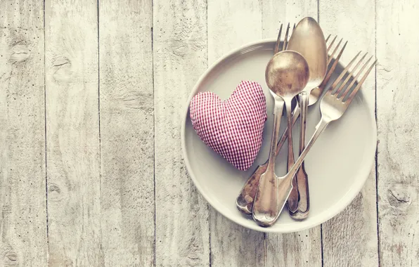 Picture table, plate, heart, Valentine's day, fork, spoon