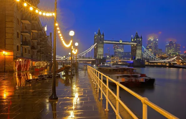 Picture lights, river, England, London, home, Thames, Tower bridge, Bermondsey