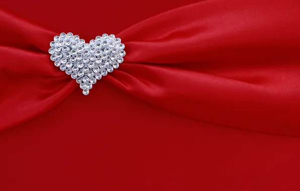 Picture red, background, heart, silk, rhinestones, fabric, red, folds, heart, texture, silk, diamonds, drape