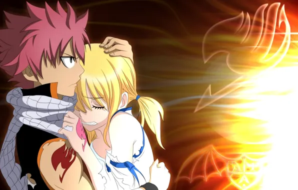 Picture romance, anime, art, pair, two, Fairy Tail, Natsu, Lucy, Fairy tail