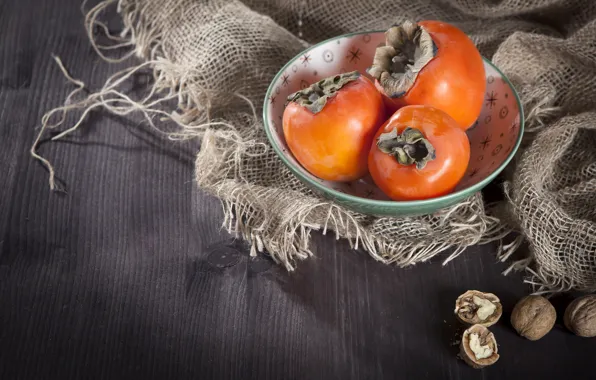 Picture background, nuts, bag, persimmon