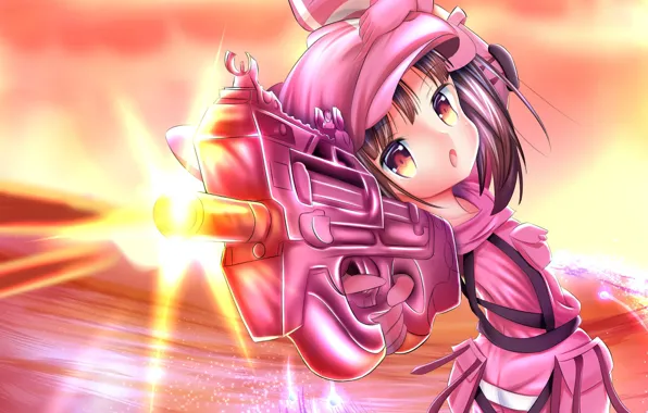 Picture weapons, anime, girl, Sword Art Online, Sword Art Online Alternative: Gun Gale Online