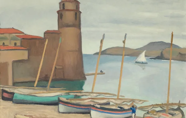 Picture boat, picture, Albert Marquet, Albert Marquet, The lighthouse at Collioure