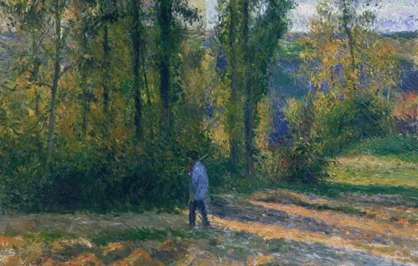 Picture forest, trees, nature, picture, Camille Pissarro, Landscape with Hunter in PONTOISE