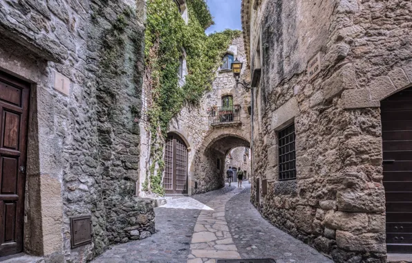 Picture street, home, lantern, Spain, Catalonia, tourists, medieval village
