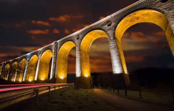 Picture road, night, lights, Viaduct