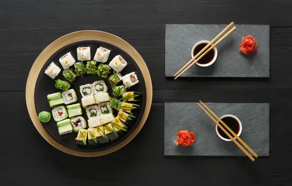 Picture sticks, sauce, sushi, sushi, rolls, ginger, set, wasabi, japanese food