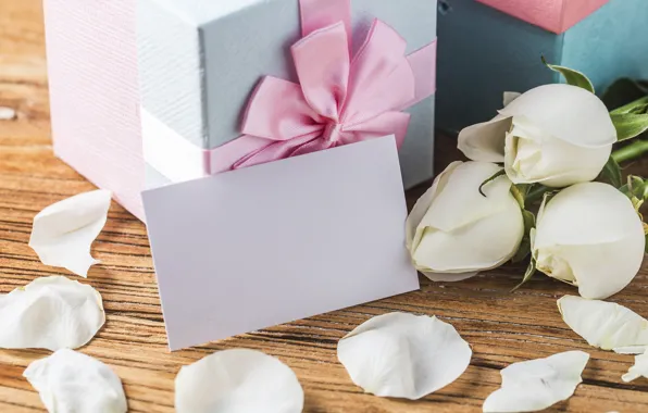 Picture flower, love, holiday, gift, rose, petals, bow, box
