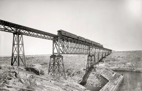 Picture bridge, retro, train, USA, 1891-the year