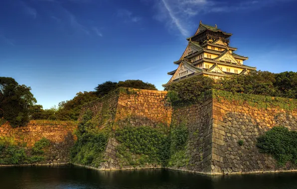 Picture the sky, water, trees, Japan, Osaka, ditch, samurai Osaka castle, the stone embankment
