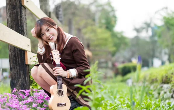 Picture girl, guitar, Asian