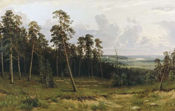 Picture forest, trees, landscape, oil, picture, canvas, The Edge Of The Forest, Ivan Shishkin