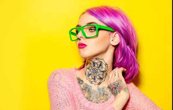 Picture fashion, glasses, tattoos, makeup