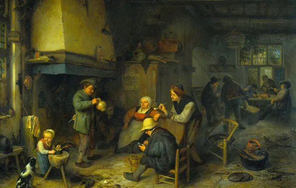 Picture people, oil, interior, picture, Adriaen van Ostade, A company of Peasants in the Room